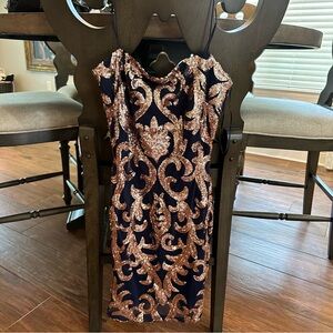 Windsor navy and rose gold sequin dress size SM